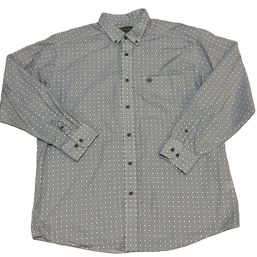 Ariat Gery Shirt Mens XL Blue White Geometric Western Long Sleeve 10046527